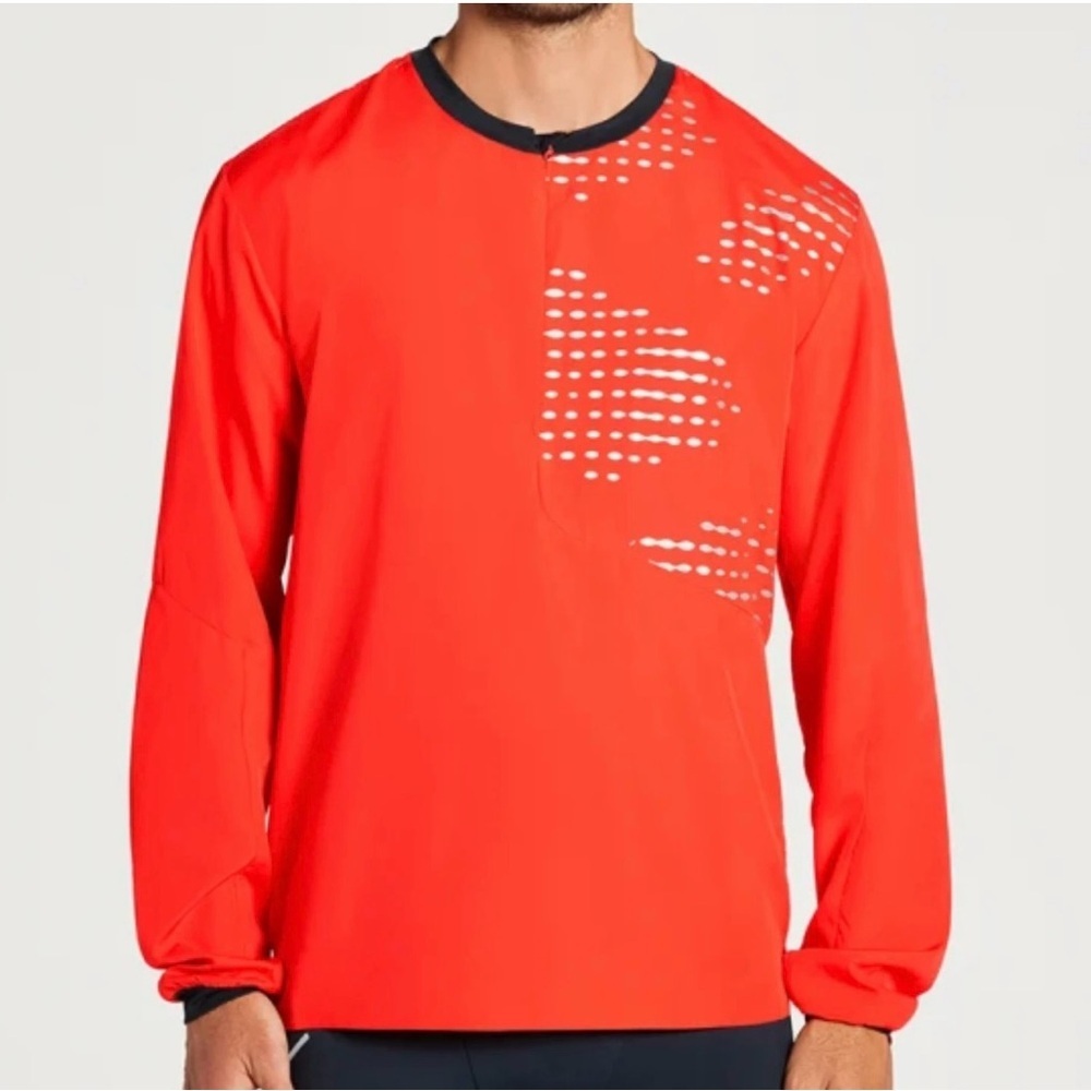 Hoka Men's 1/2 Zip‎ Wind Shell Jacket Large Orange Black Reflective Running NWT